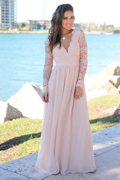 Blush Crochet Maxi Dress with Open Back ...